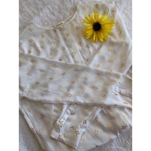 H&M White Blouse w/ Metallic Gold Detail